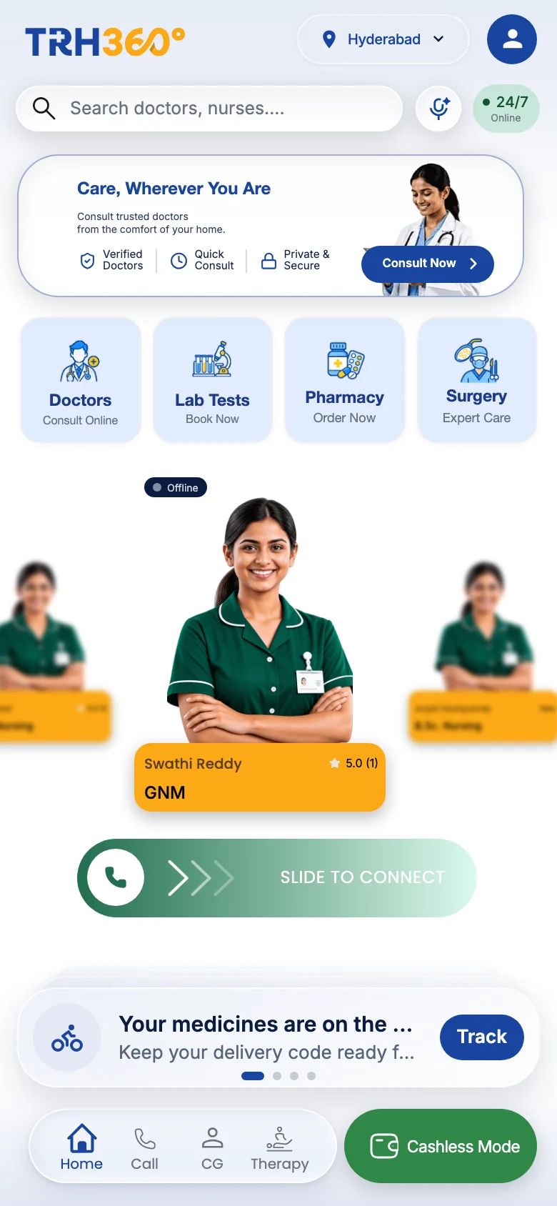 The TRH360 app home screen